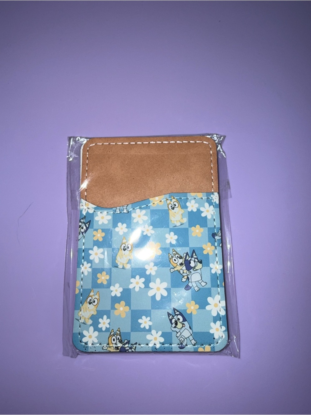 Blue Floral Pattern Cardholder Wallet with Tan Top Pocket